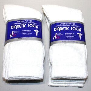 Weitzner Mens White Diabetic Crew Socks Loose Fit Top 6 Pair Size 7-12
